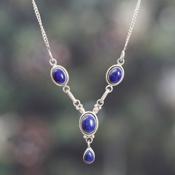 Alternate image for Sterling Silver Y-Necklace with Four Lapis Lazuli Stones Mystery in Blue