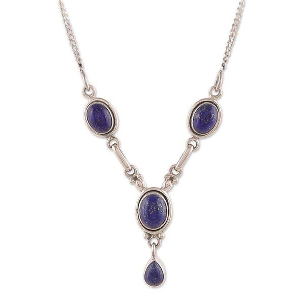 Alternate image for Sterling Silver Y-Necklace with Four Lapis Lazuli Stones Mystery in Blue