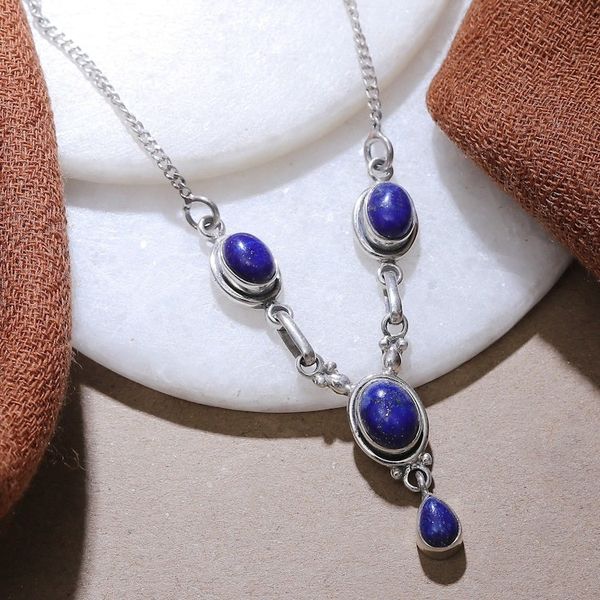 Alternate image for Sterling Silver Y-Necklace with Four Lapis Lazuli Stones Mystery in Blue