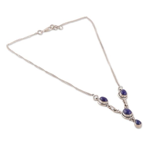 Alternate image for Sterling Silver Y-Necklace with Four Lapis Lazuli Stones Mystery in Blue