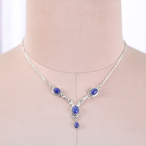 Alternate image for Sterling Silver Y-Necklace with Four Lapis Lazuli Stones Mystery in Blue