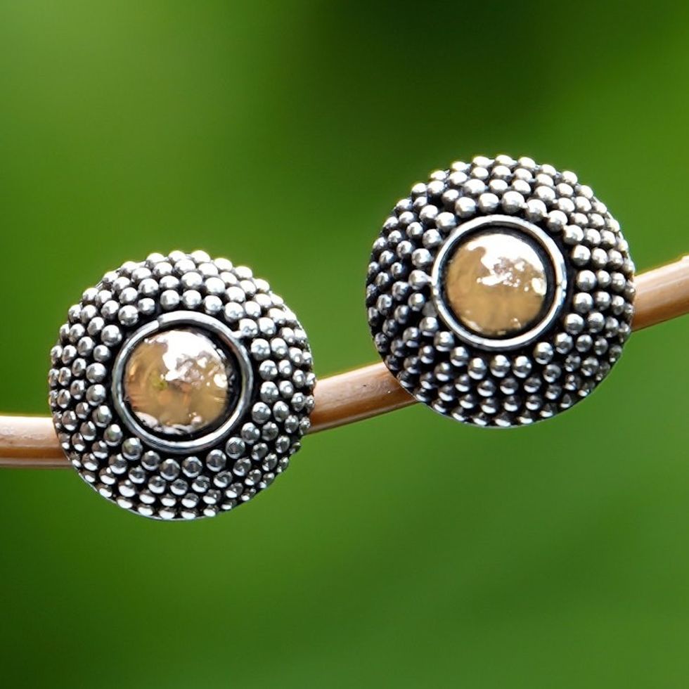 18k Gold-Accented Stud Earrings in a Combination Finish 'Golden View'