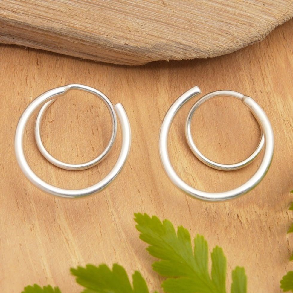Minimalist Polished Swirly Sterling Silver Hoop Earrings 'Swirly Ocean'