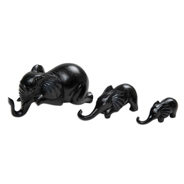 Alternate image for Handmade Elephant Suar Wood Sculptures in Black Set of 3 Nocturnal Family Fun
