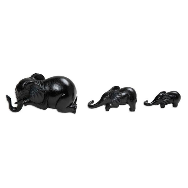 Alternate image for Handmade Elephant Suar Wood Sculptures in Black Set of 3 Nocturnal Family Fun