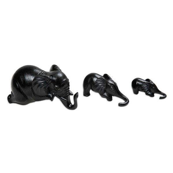 Alternate image for Handmade Elephant Suar Wood Sculptures in Black Set of 3 Nocturnal Family Fun