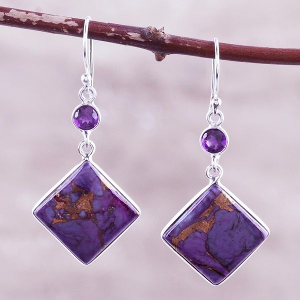 Alternate image for Sterling Silver and Amethyst Dangle Earrings Purple Throne