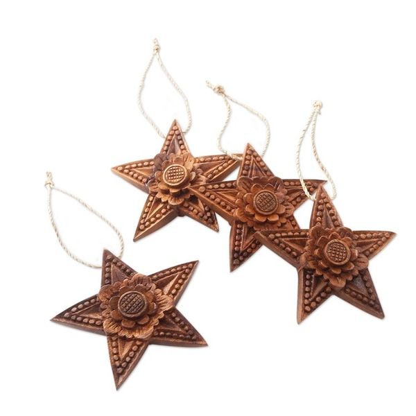 Alternate image for Handmade Sunflower Wood Holiday Ornaments Set of 4 Little Lotus