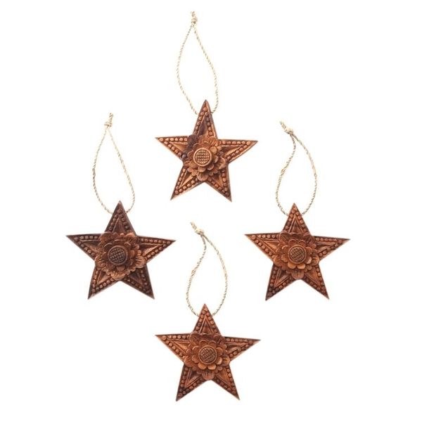 Alternate image for Handmade Sunflower Wood Holiday Ornaments Set of 4 Little Lotus