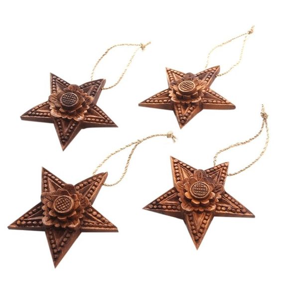 Alternate image for Handmade Sunflower Wood Holiday Ornaments Set of 4 Little Lotus