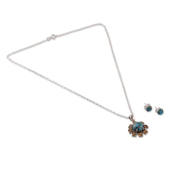 Alternate image for Sun-Themed Composite Turquoise and Citrine Jewelry Set Solar Peace
