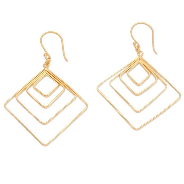 Alternate image for Diamond-Shaped 18k Gold-Plated Brass Dangle Earrings Victorious Orbits