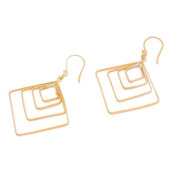Alternate image for Diamond-Shaped 18k Gold-Plated Brass Dangle Earrings Victorious Orbits