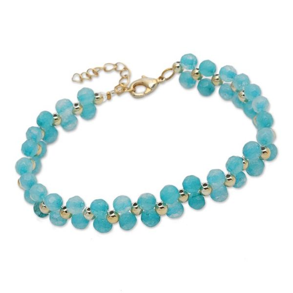 Alternate image for Gold-Accented Adjustable Amazonite Beaded Wristband Bracelet Sea Splendor