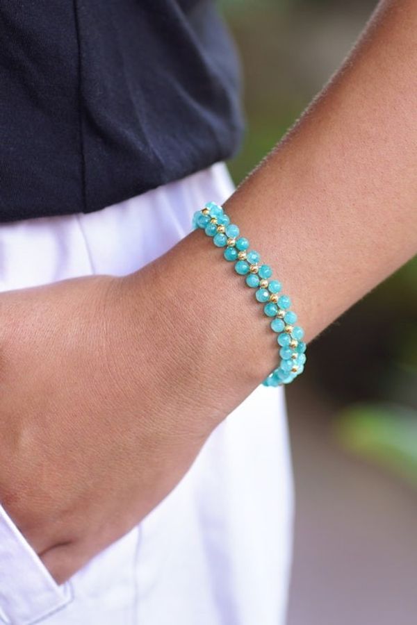 Alternate image for Gold-Accented Adjustable Amazonite Beaded Wristband Bracelet Sea Splendor