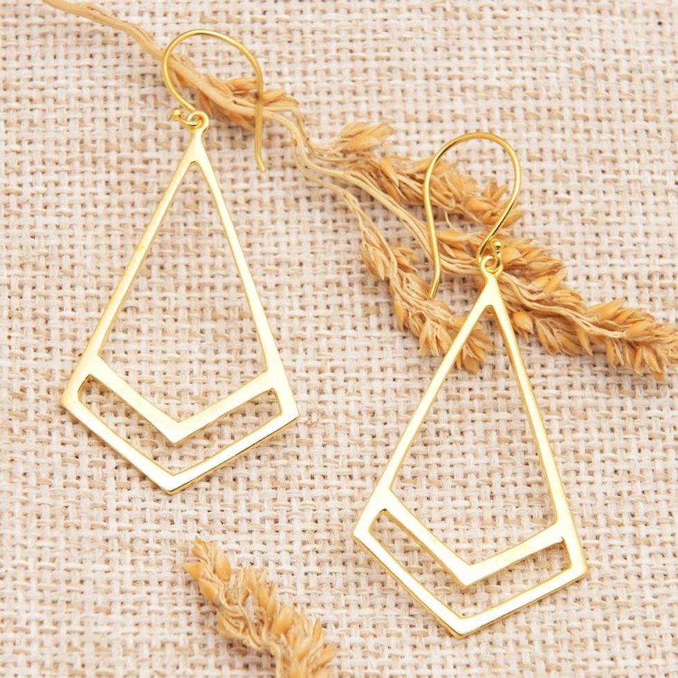 High Polished Geometric 18k Gold-Plated Dangle Earrings 'Modern Victory'