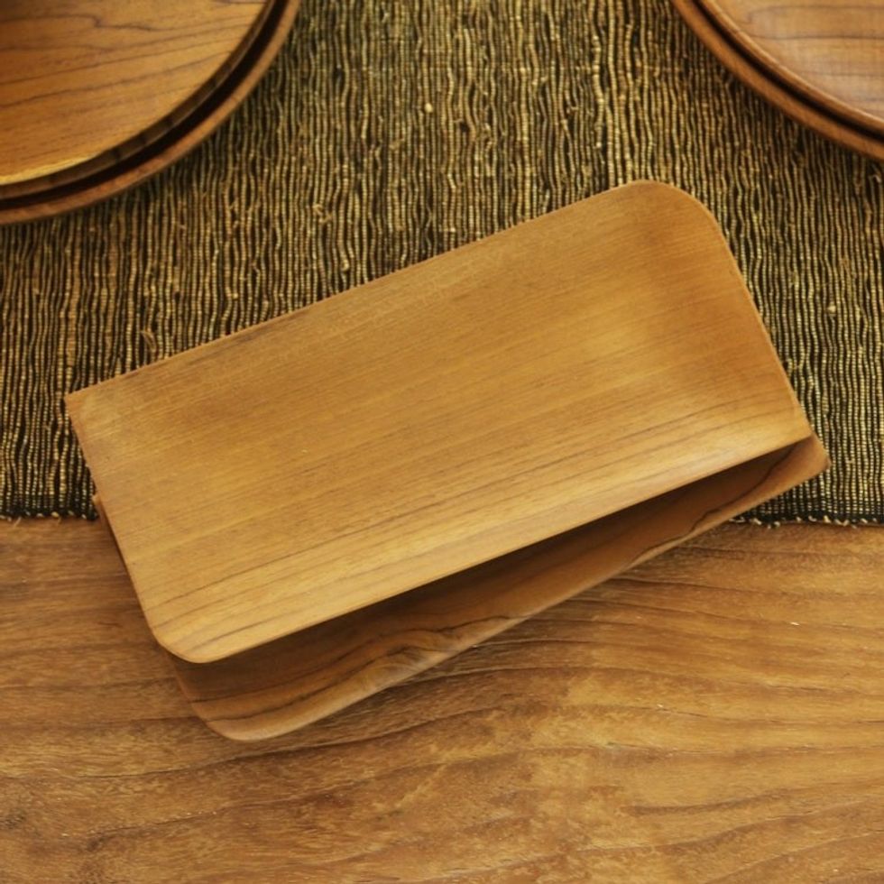 Handmade Rectangular Teak Wood Sushi Plates Pair 'Served Cold'