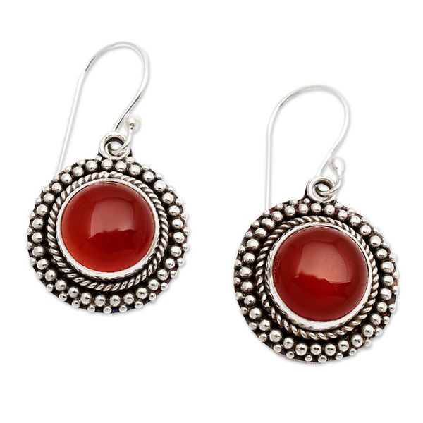 Alternate image for Carnelian Dangle Earrings in Polished and Oxidized Finishes Fiery Cycle