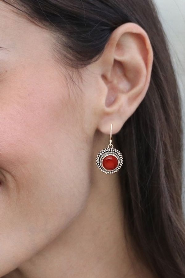 Alternate image for Carnelian Dangle Earrings in Polished and Oxidized Finishes Fiery Cycle