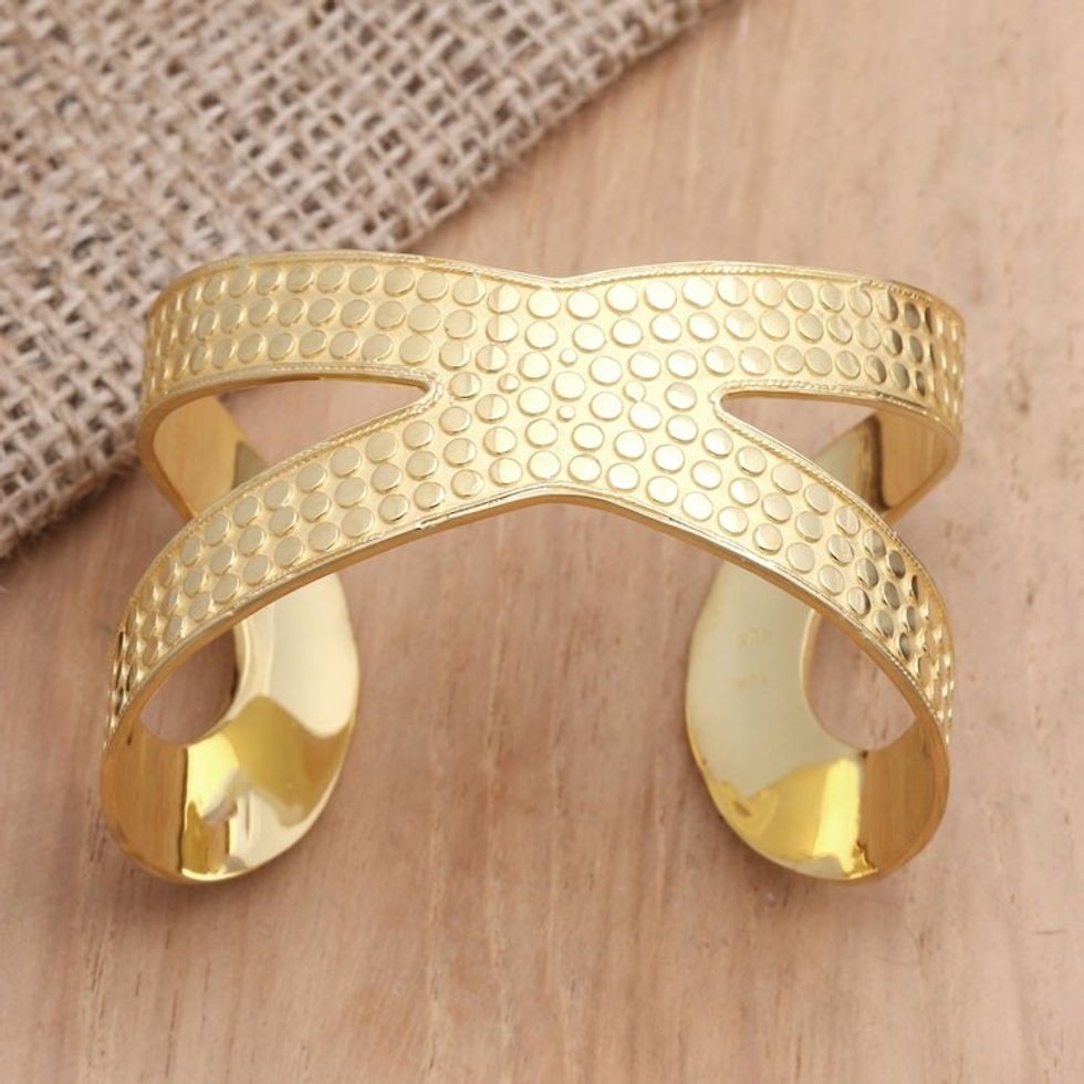 Hand Crafted Gold-Plated Sterling Silver Cuff Bracelet 'Dragon Wings in Gold'