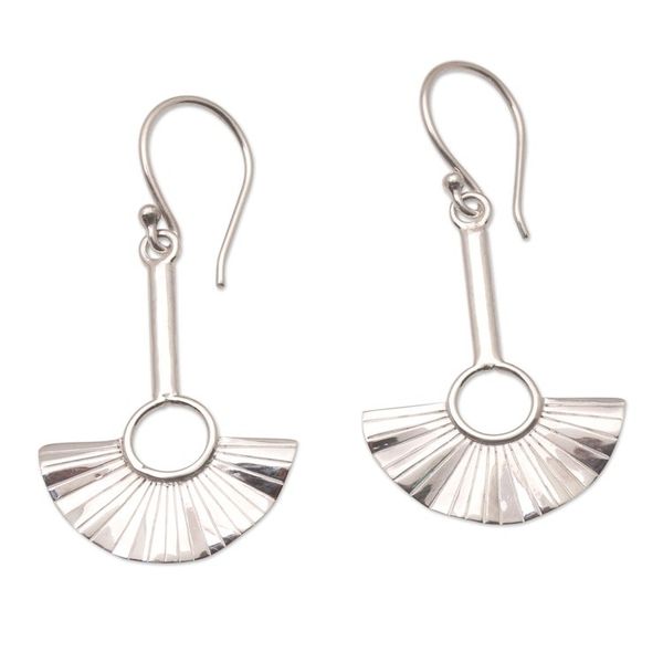 Alternate image for Artisan Crafted Sterling Silver Dangle Earrings Handheld Fan