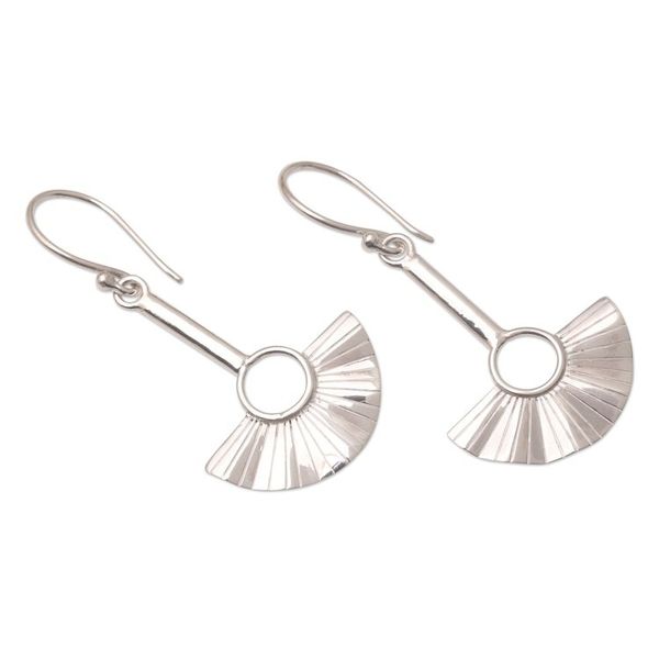 Alternate image for Artisan Crafted Sterling Silver Dangle Earrings Handheld Fan