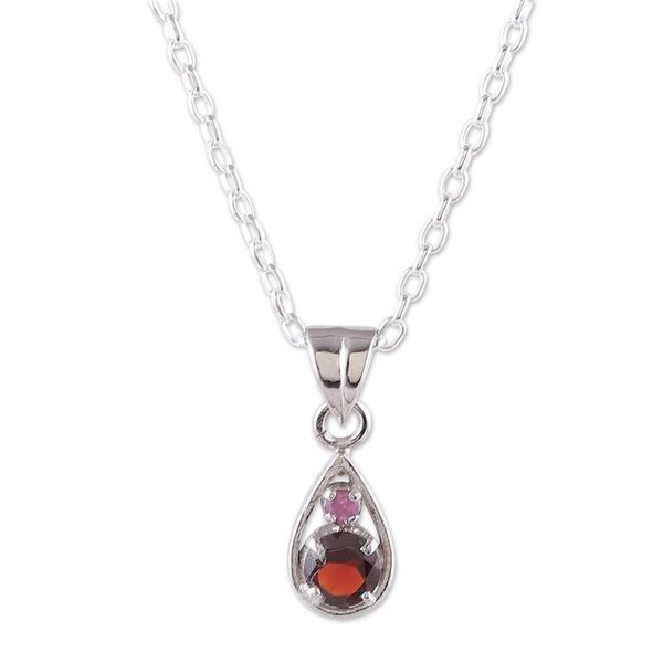 Alternate image for Round Garnet and Ruby Pendant Necklace Handmade in India Romantic Caprice