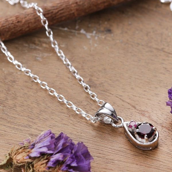 Alternate image for Round Garnet and Ruby Pendant Necklace Handmade in India Romantic Caprice
