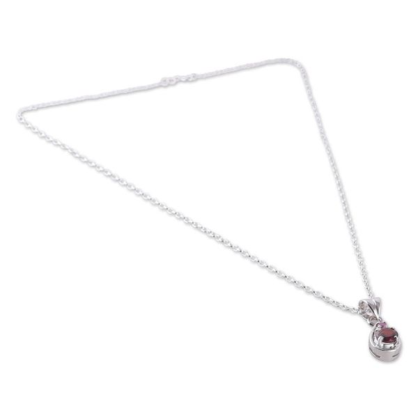 Alternate image for Round Garnet and Ruby Pendant Necklace Handmade in India Romantic Caprice