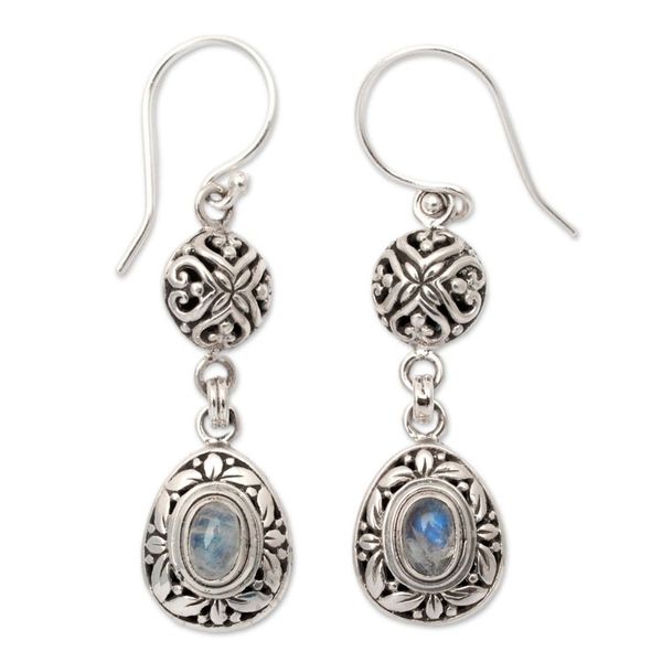 Alternate image for Leafy Sterling Silver Rainbow Moonstone Dangle Earrings Harmonious Summer