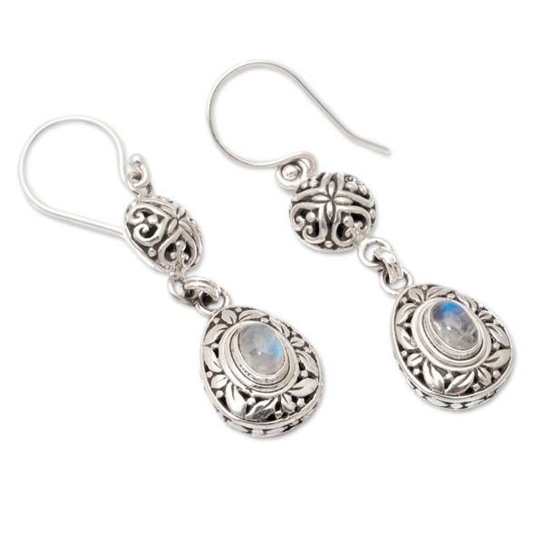 Alternate image for Leafy Sterling Silver Rainbow Moonstone Dangle Earrings Harmonious Summer