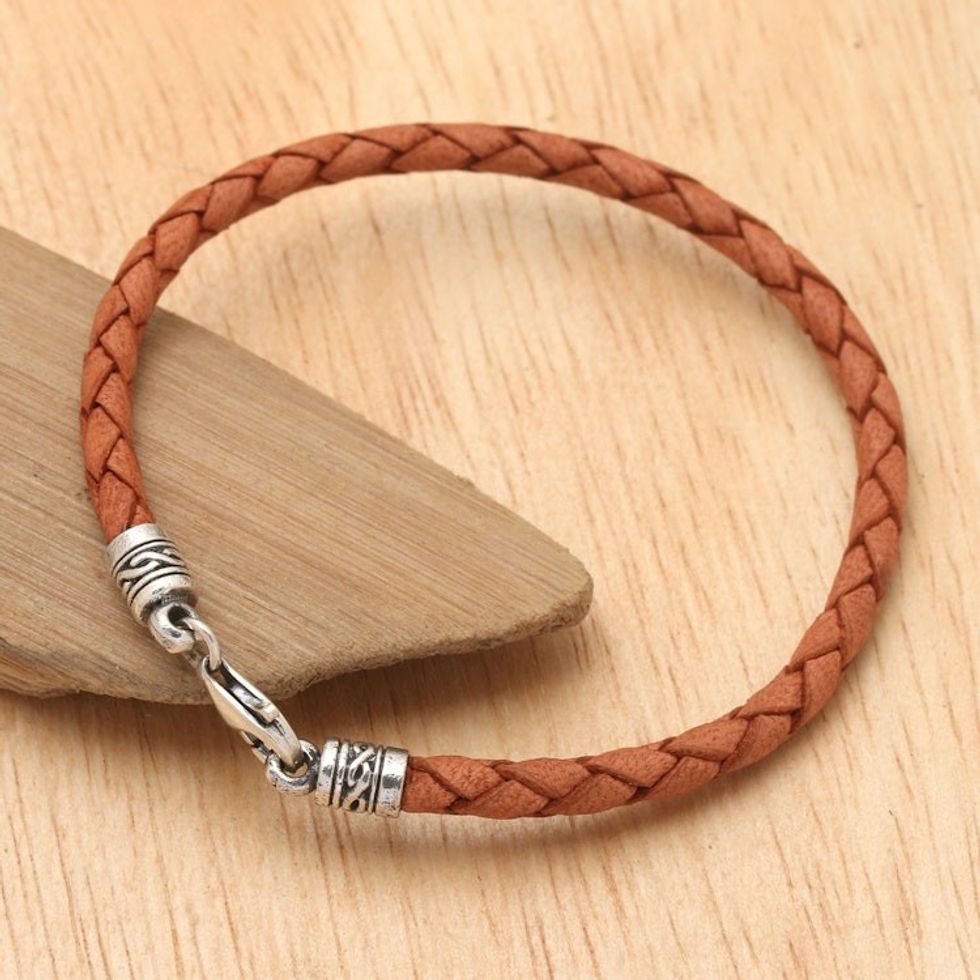 Handmade Brown Leather and Sterling Silver Braided Bracelet 'Braided Dream in Brown'