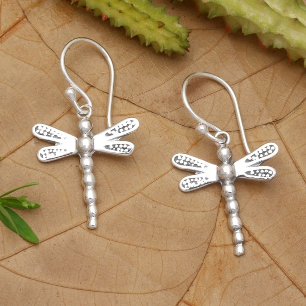 Inspirational Dragonfly Sterling Silver Dangle Earrings 'Paradise Dragonfly'