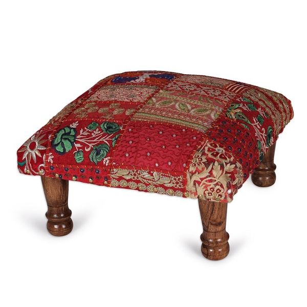 Alternate image for Embellished Patchwork Ottoman Footstool in a Warm Palette Regal Celebration