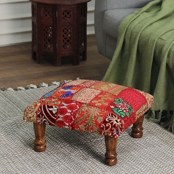 Alternate image for Embellished Patchwork Ottoman Footstool in a Warm Palette Regal Celebration