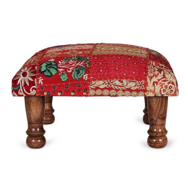 Alternate image for Embellished Patchwork Ottoman Footstool in a Warm Palette Regal Celebration