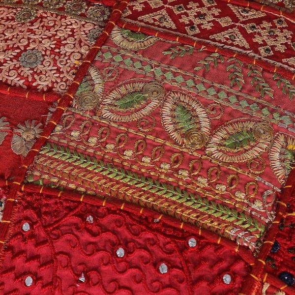 Alternate image for Embellished Patchwork Ottoman Footstool in a Warm Palette Regal Celebration