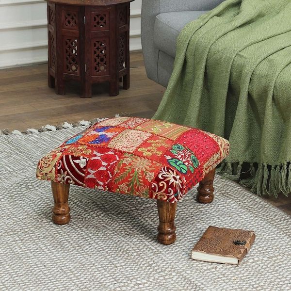 Alternate image for Embellished Patchwork Ottoman Footstool in a Warm Palette Regal Celebration