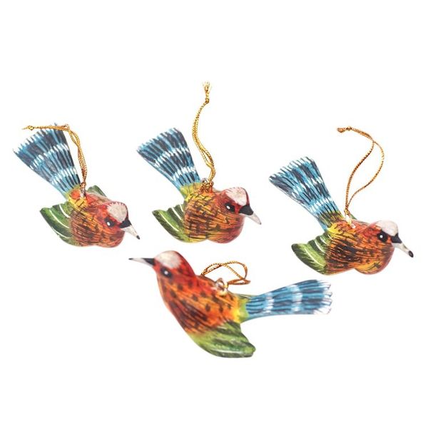 Alternate image for Handcrafted Jempinis Wood Bird Ornaments Set of 4 Avian Blessing