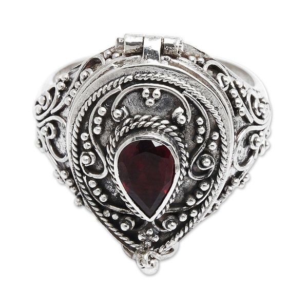 Alternate image for Handcrafted Sterling Silver and Garnet Locket Ring Secret Love