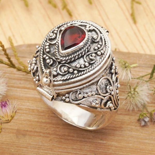 Alternate image for Handcrafted Sterling Silver and Garnet Locket Ring Secret Love