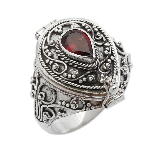 Alternate image for Handcrafted Sterling Silver and Garnet Locket Ring Secret Love