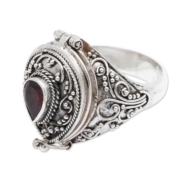 Alternate image for Handcrafted Sterling Silver and Garnet Locket Ring Secret Love
