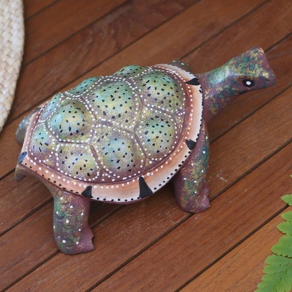 Alternate image for Handcrafted Jempinis Wood Turtle Statuette Rainbow Turtle