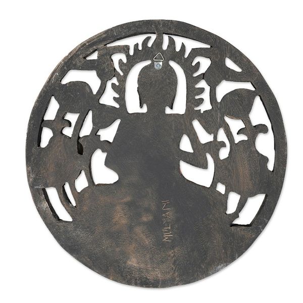 Alternate image for Hand-Painted Lotus-Themed Suar Wood Relief Panel of Buddha Buddhas Paradise