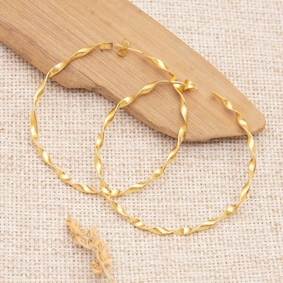 High-Polished 18k Gold-Plated Brass Half-Hoop Earrings 'Triumph Ribbons'