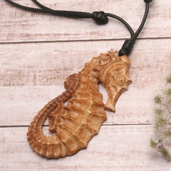 Alternate image for Hand-Carved Seahorse-Themed Cotton Cord Pendant Necklace Warrior of the Sea