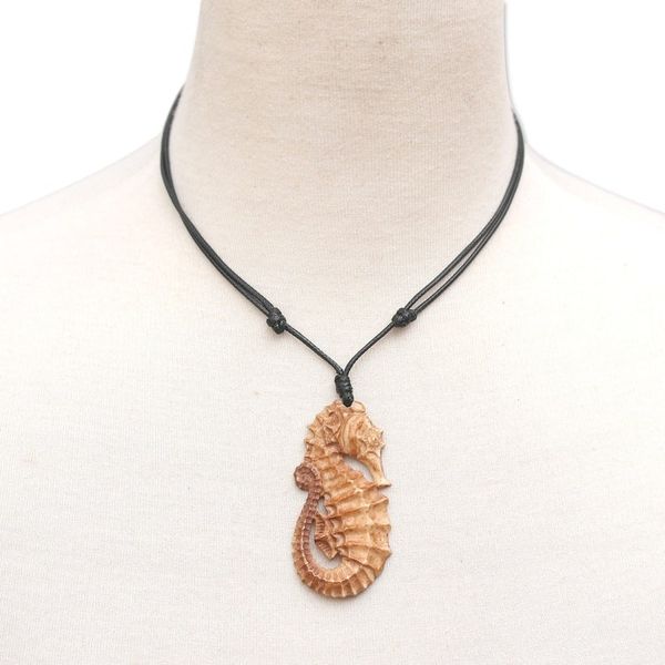 Alternate image for Hand-Carved Seahorse-Themed Cotton Cord Pendant Necklace Warrior of the Sea