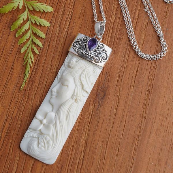 Alternate image for Amethyst and Bone Pendant Necklace from Bali Nature Goddess