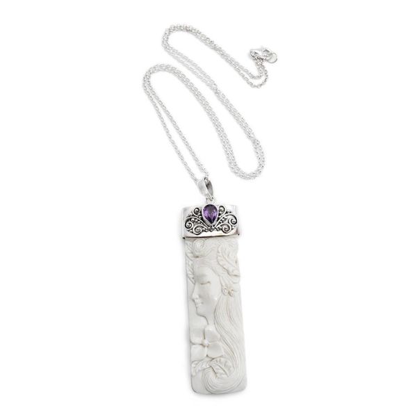 Alternate image for Amethyst and Bone Pendant Necklace from Bali Nature Goddess